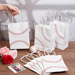 ハンドル付き長方形紙ギフトバッグ1セット  誕生日用の野球プリントキャンディトート  結婚式  花のギフト包装紙付き  野球  21x15.5~16x8cm  2スタイル  6個/スタイル  12個/セット&nbsp;ABAG-BBC0001-25A