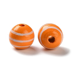プリントウッドヨーロピアンビーズ  縞模様の丸い  ダークオレンジ  15.5~16x14.5~15mm  穴：4mm&nbsp;WOOD-Z002-07C