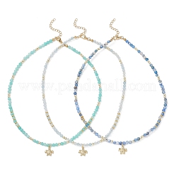 3Pcs 3 Styles Ocean Brass Turtle Pendant Faceted Round  Natural Aquamarine & Amazonite & Dyed Agate Beaded Necklaces&nbsp;NJEW-JN05736