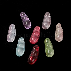 塗装ガラスペンダントスプレー  エンドウ豆のチャーム  ミックスカラー  26x10x5.5mm  穴：1mm&nbsp;GLAA-D006-11
