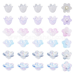 アクリルビーズキャップ  ABカラーメッキ  花  ブルー  11.5~12.5x10.5~12.8x6.5~8.5mm  180pc&nbsp;OACR-TA0014-45A