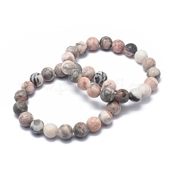 天然ゼブラジャスパービーズストレッチブレスレット  ラウンド  2-1/8インチ〜2-3/8インチ（5.5~6cm）  ビーズ：8mm&nbsp;X-BJEW-K212-B-035