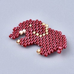 手作りシードビーズペンダント  弾性糸で  織機模様  象  暗赤色  16x24~26x1.5mm&nbsp;LS-SEED-I012-53B