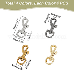 16個 4色合金製回転アイボルトスナップフック  ミックスカラー  45x16x7.5mm  穴：10x5mm  4個/カラー&nbsp;FIND-WR0008-83
