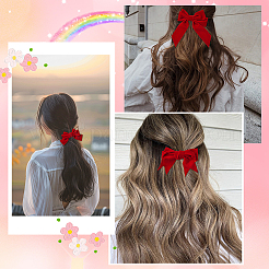 8スタイルの布製フラシ天蝶結びワニ口ヘアクリップ  暗赤色  30~197x42~145x8.5~23mm&nbsp;PHAR-SP0001-19