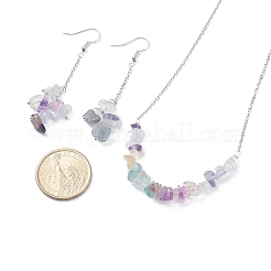 Natural Fluorite Chips Beaded Jewelry Set&nbsp;SJEW-JS01231-02