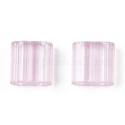 2ホールガラスシードビーズ  透明色  正方形  パールピンク  5x4.5~5.5x2~2.5mm  穴：0.5~0.8mm&nbsp;SEED-T003-01C-10
