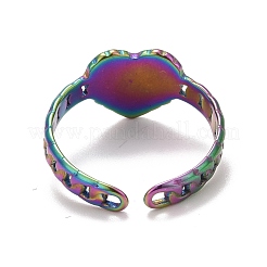 Rainbow Color Ion Plating(IP) 304 Stainless Steel Heart Open Cuff Ring for Women&nbsp;RJEW-A005-05