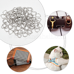 304ステンレススチールDリング100個  バックル留め金  ウェビング用  ストラップバッグ  衣類アクセサリーのパーツ  dリング  三角リング  ステンレス鋼色  9x11x1.5mm&nbsp;STAS-DC0003-73