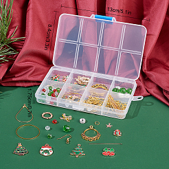 クリスマスをテーマにしたDIYイヤリング作りキット  合金リンクとチャームを含む  ガラス＆ラインストーンビーズ  真鍮製のペンダント＆リング＆ピン＆ピアスフック  ゴールドカラー  15x2mm  穴：9mm&nbsp;DIY-SC0019-45