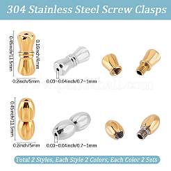 8セット4スタイル304ステンレススチール製ネジ留め具  楕円形と柱  ゴールデン·ステンレス鋼色  11.5~12x5mm  穴：0.7~1mm  2セット/スタイル&nbsp;STAS-BBC0009-41