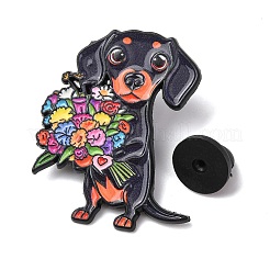 Dachshund Holding Flower Enamel Pins&nbsp;JEWB-A038-02A-EB