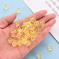 透明なアクリルビーズ  キューブ  ゴールド  8x7.5x7.5mm  穴：1.8mm  約396個/220g&nbsp;LS-TACR-S154-12A-81