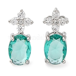 Brass Pave Cubic Zirconia Flower & Oval Stud Earrings for Women&nbsp;EJEW-I304-26P