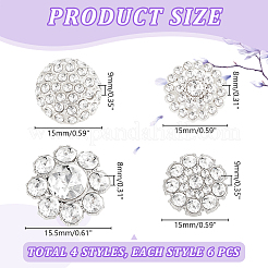24個 4スタイル 1穴合金ラインストーンシャンクボタン  フラットラウンド  ミックスカラー  15~15.5x8~9mm  穴：2mm  6個/スタイル&nbsp;BUTT-GA0001-18