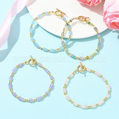 Dyed Natural White Jade & Brass Beaded Bracelets for Women&nbsp;BJEW-JB13678
