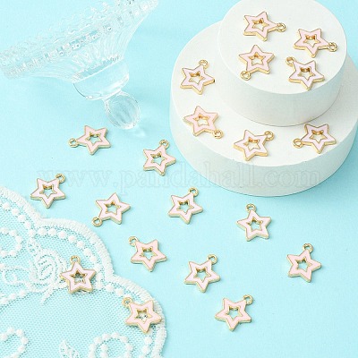 合金エナメルチャーム  スター  ライトゴールド  ピンク  16x14x2mm  穴：1.6mm  約20個/袋&nbsp;ENAM-YW0003-01C-1