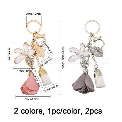 Chgcraft 2 個 2 色の花キーホルダー ラインストーン タッセル Chgcraft 2 個 2 色の花キーホルダー ラインストーン タッセル