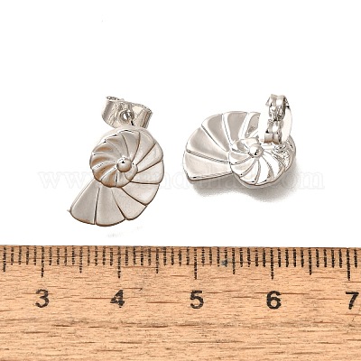 真鍮製スタンドピアス  巻き貝  プラチナ  15x11mm&nbsp;EJEW-B118-05P-1