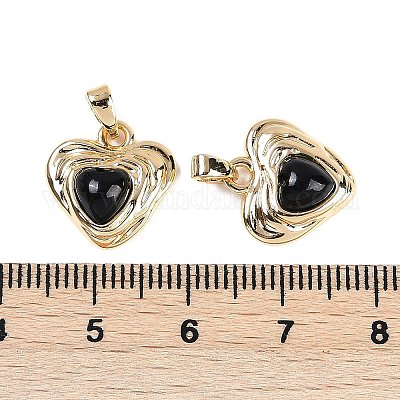 真鍮製チャーム  ガラスと  ハート  18KGP本金メッキ  14x14x5mm  穴：4mm&nbsp;KK-U043-51G-02-1
