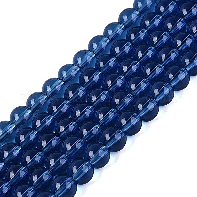 透明ガラスビーズ連売り  ラウンド  マリンブルー  6~6.5mm  穴：1.4mm  約67~70個/連  14.76インチ〜15.16インチ（37.5~38.5cm）&nbsp;GLAA-T032-T6mm-28-1