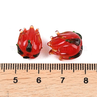 手作りランプワークビーズ  チューリップ  レッド  13.5~14.5x12.5~13.5x12.5~13.5mm  穴：1.8~2mm&nbsp;LAMP-K045-01A-1