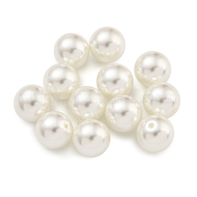 ベーキングペイント パール加工ガラスパールラウンドビーズ  片穴  ホワイト  10mm  穴：1mm&nbsp;HY-S004-01C-1