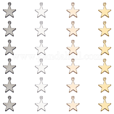 真鍮製チャーム  スター  ミックスカラー  12x10mm  穴：1.2mm  5色  6個/カラー  30個/箱&nbsp;KK-BC0006-80-1