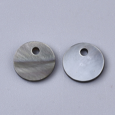 ブラックリップシェルペンダント  フラットラウンド  ブラック  8x1~2mm  穴：1.2mm&nbsp;SSHEL-S251-36A-1