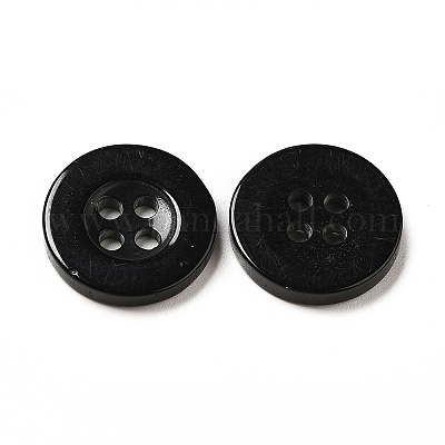 樹脂ボタン  染め  フラットラウンド  ブラック  15x2.5mm&nbsp;RESI-D033-15mm-02-1