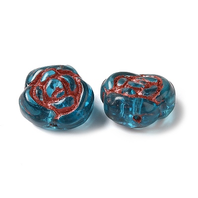 透明なランプワークビーズ  ローズ  マリンブルー  13x8mm  穴：1mm  約65~75個/100g&nbsp;LAMP-P065-01A-01-1
