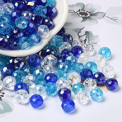 ガラスビーズ  多面カット  ロンデル  ブルー  8x6mm  穴：1mm  約1210個/500g&nbsp;EGLA-A034-LM8mm-25-1