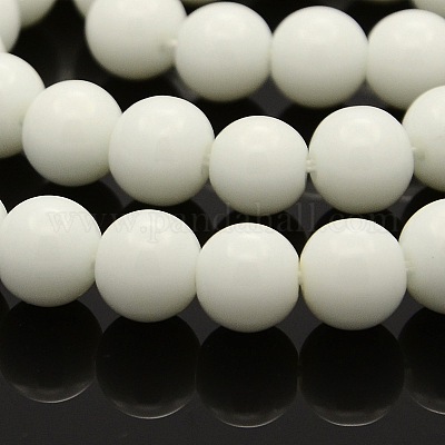 ラウンドガラスビーズ連売り  ホワイト  8mm  穴：0.8mm  約54個/連  15.7インチ&nbsp;GLAA-A025-8mm-03-1