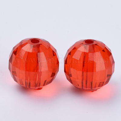 透明なアクリルビーズ  多面カット  ラウンド  レッド  8x8mm  穴：1.5mm  約177個/50g&nbsp;X-TACR-Q254-8mm-V12-1
