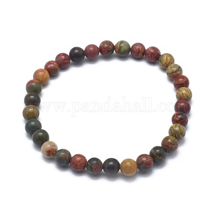 Natural Polychrome Jasper/Picasso Stone/Picasso Jasper Bead Stretch Bracelets BJEW-K212-A-001-1