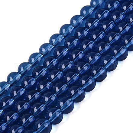 透明ガラスビーズ連売り ラウンド マリンブルー 6~6.5mm 穴:1.4mm 約67~70個/連 14.76インチ〜15.16インチ(37.5~38.5cm) GLAA-T032-T6mm-28-1