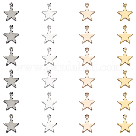 真鍮製チャーム  スター  ミックスカラー  12x10mm  穴：1.2mm  5色  6個/カラー  30個/箱&nbsp;KK-BC0006-80-1