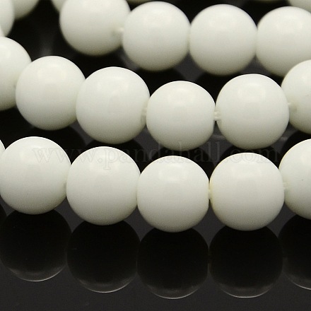ラウンドガラスビーズ連売り  ホワイト  8mm  穴：0.8mm  約54個/連  15.7インチ&nbsp;GLAA-A025-8mm-03-1