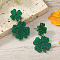 Shiny Acrylic Clover Dangle Stud Earrings, Green, 38x20mm
