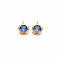 Brass Charms, with Rhinestone, Nickel Free, Flat Round, Real 18K Gold Plated, Sapphire, 7x5x3mm, Hole: 1mm