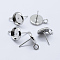 Brass Stud Earring Settings, with Loop, Flat Round, Platinum, Tray: 8mm, 14x10mm, Hole: 2mm, Pin: 0.8mm