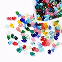 チェコガラスビーズ  透明＆模造オパライト  トップドリルビーズ  ティアドロップ  ミックスカラー  9.5x6mm  穴：0.8mm  約357~363個/袋&nbsp;GLAA-G070-11E