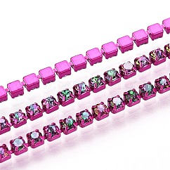 Iron Rhinestone Cup Chains, with Spool, Purple, 2x2x2mm, about 29.99 Feet(9.14m)/Roll