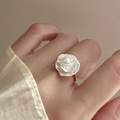 Flower Natural Freshwater Baroque Pearl with Brass Cuff Rings for Women&nbsp;FS-WG89D29-01