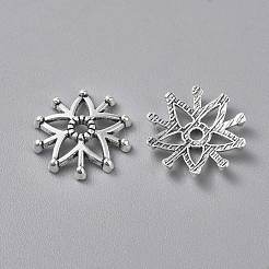チベットスタイルの派手なビーズキャップ  カドミウムフリー＆鉛フリー  花  アンティークシルバー  16.5x3.5mm  穴：2mm&nbsp;LF10358Y