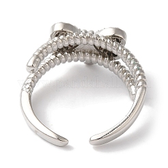 Bowknot Brass Micro Pave Clear Cubic Zirconia Open Cuff Rings for Women&nbsp;RJEW-C098-01P