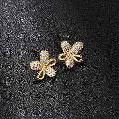 Brass Micro Pave Cubic Zirconia Stud Earrings Findings for Women&nbsp;EJEW-F418-13G