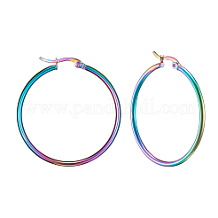 304ステンレススチールビッグフープピアス  低刺激性のイヤリング  虹色  12ゲージ  39~41x2mm  ピン：0.7x1mm&nbsp;X-EJEW-F105-07M