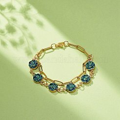 Druzy レジン リンク マルチ連 ブレスレット  女性用304ステンレススチールペーパークリップチェーン  ゴールドカラー  7-1/8インチ（18.2cm）&nbsp;BJEW-JB08750