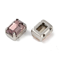真鍮 ガラス ラインストーン 縫い付けラインストーン  多面カット  長方形  ミックスカラー  プラチナ  8x6x6mm  穴：1mm&nbsp;RGLA-B004-04A-P